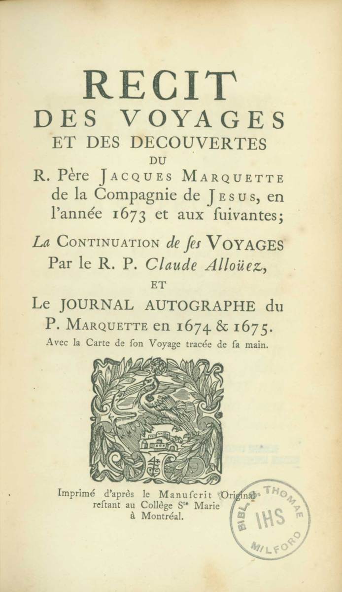 Recit des voyages et des decouvertes du R. Pere Jacques Marquette (Albany, 1855)