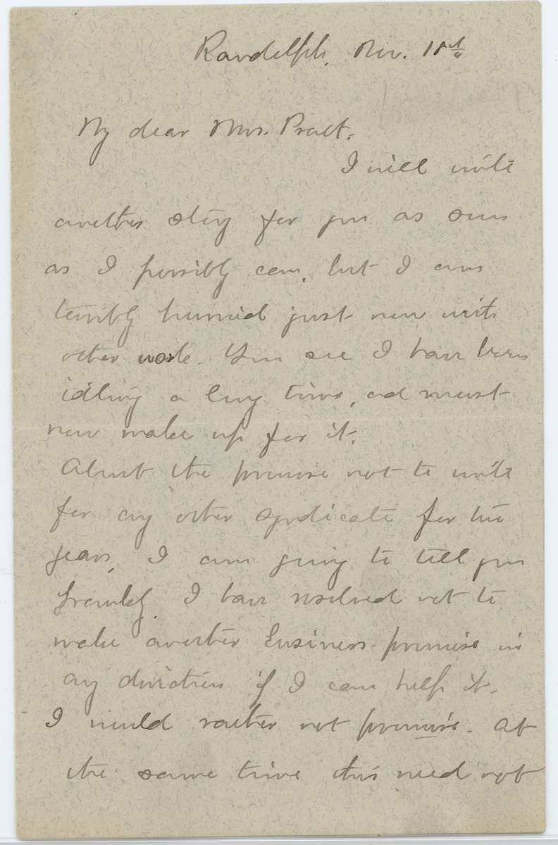 Mary E. Wilkins Freeman letter Mr. Pratt page 1