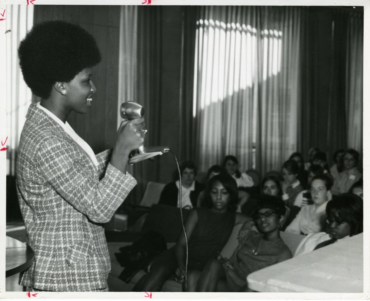 Photo, 1968 Sociology Major speaking out about black problems at a white college001.jpg