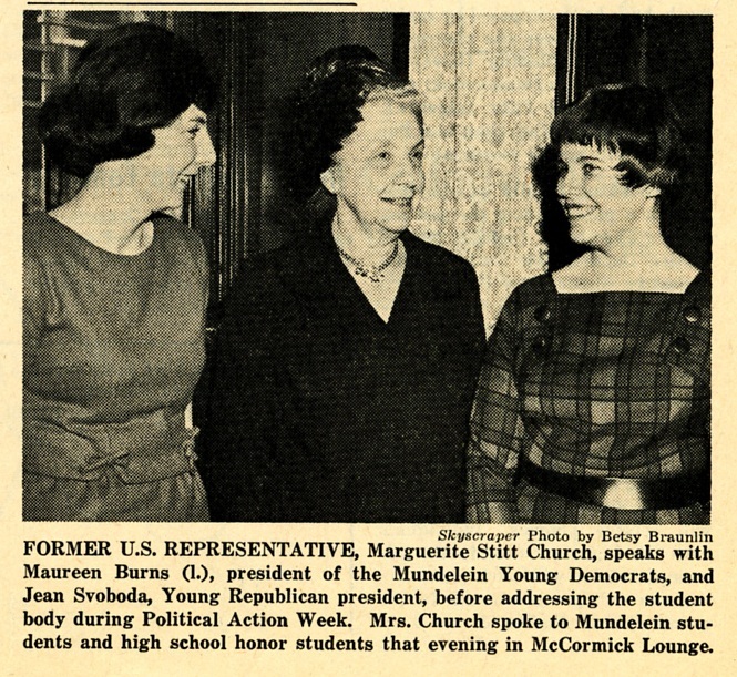 Former Congresswoman Meets with Young Republicans and Young Democrats, Skyscraper, February 26, 1964