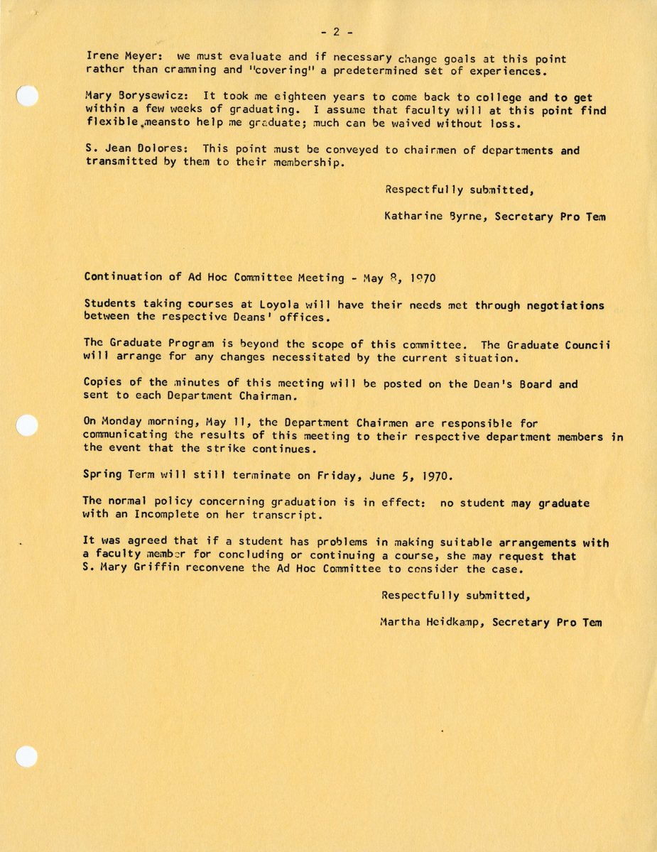 Report of a Meeting of the Ad Hoc Committee established to consider means for assisting students in the event of a continuing College institutional strike May 8, 1970002.jpg