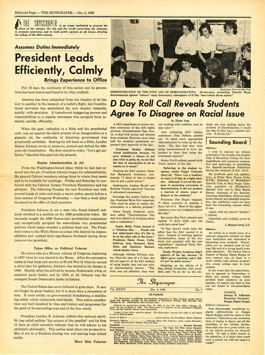 “D Day Roll Call Reveals Students Agree to Disagree on Racial Issue,” Skyscraper, December 4, 1963