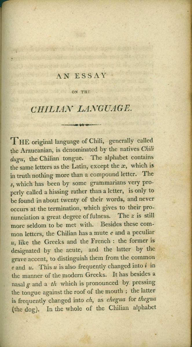 “An essay on the Chilian language”
