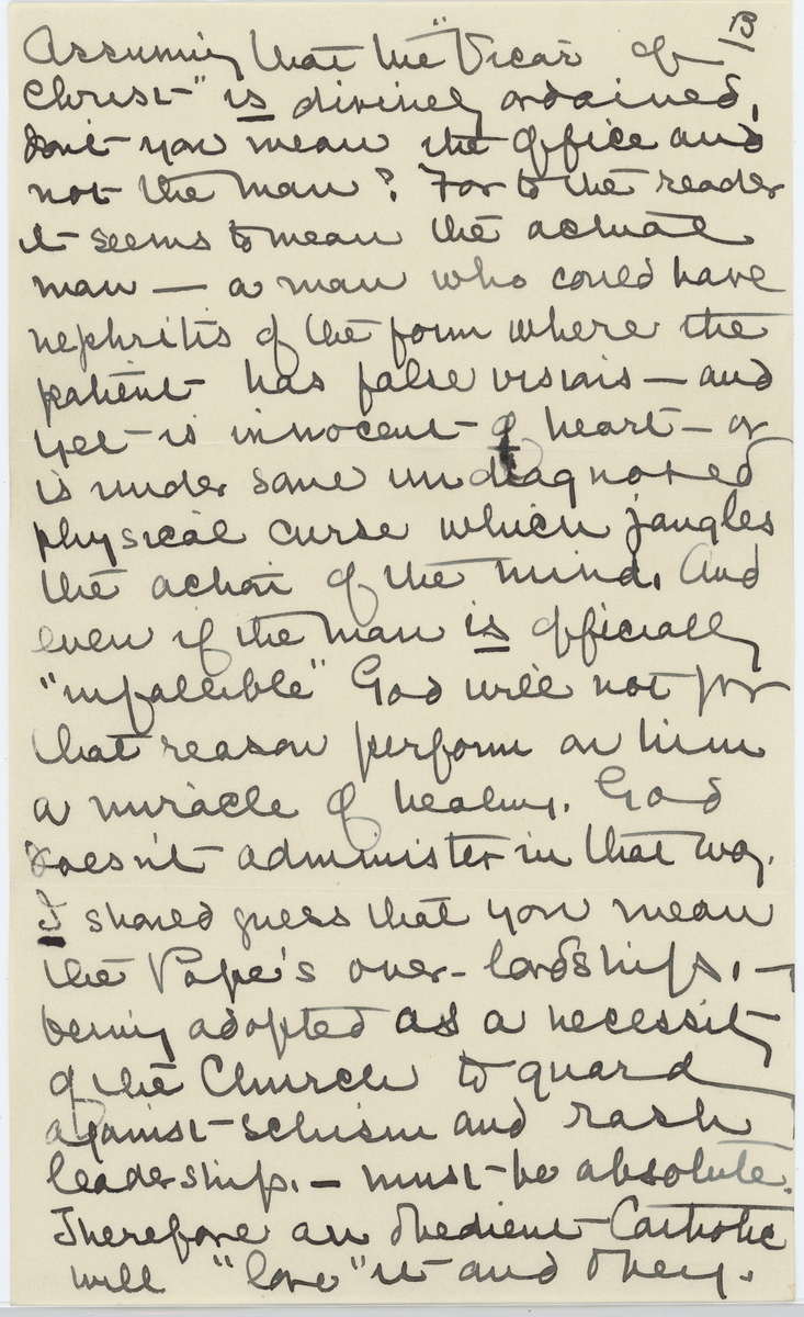 Alice Brown letter "Assuming that the Vicar of Christ"