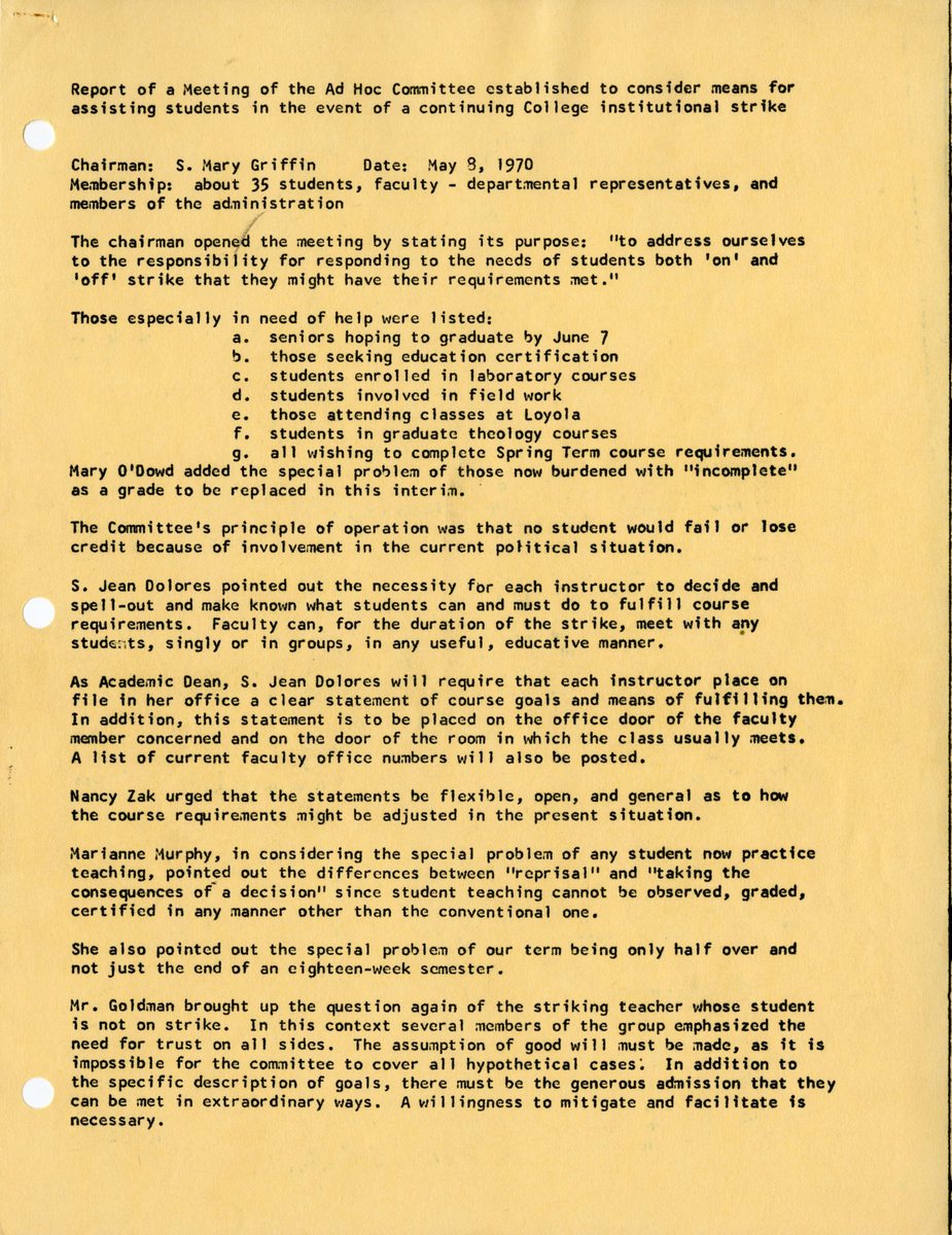 Report of a Meeting of the Ad Hoc Committee established to consider means for assisting students in the event of a continuing College institutional strike May 8, 1970001.jpg