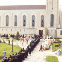 Lining up for Baccalaureate Mass, 1982 
